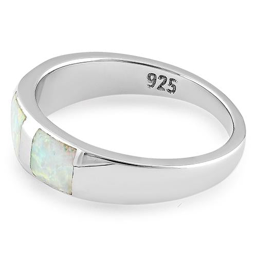 Sterling Silver 3 Square White Lab Opal Ring
