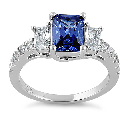 Sterling Silver 3 Stone Tanzanite CZ Ring