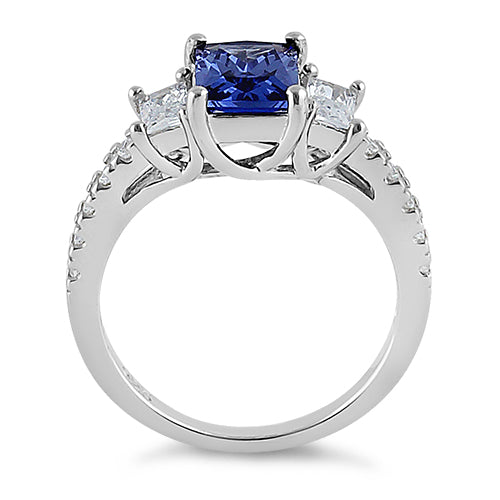 Sterling Silver 3 Stone Tanzanite CZ Ring