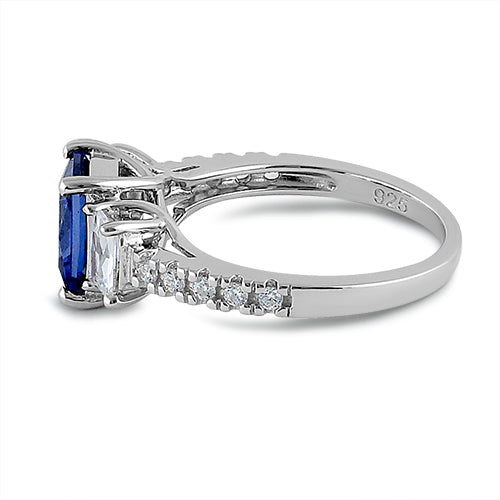 Sterling Silver 3-Stone Tanzanite-tone CZ Ring