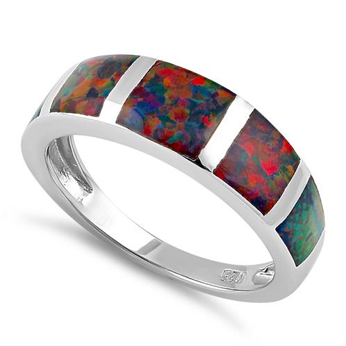 Sterling Silver 5 Bar Black Lab Opal Ring