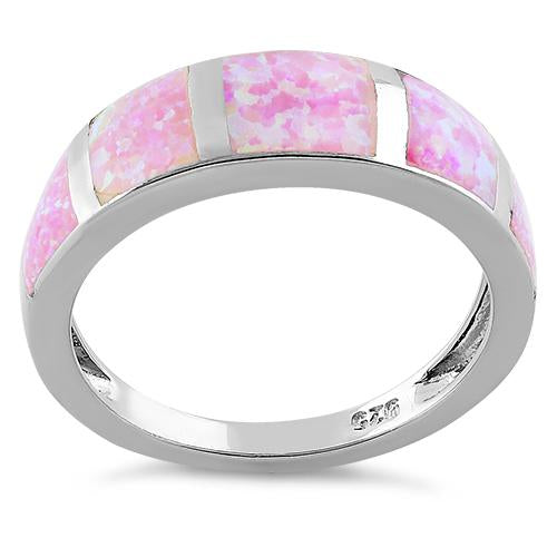 Sterling Silver 5 Bar Pink Lab Opal Ring