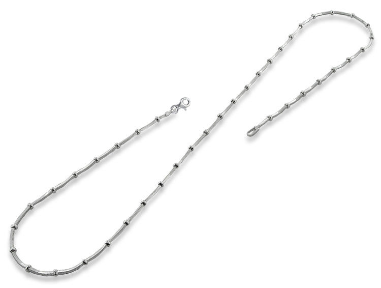 Sterling Silver 7" Square Snake Beaded Chain Bracelet - 1.0MM