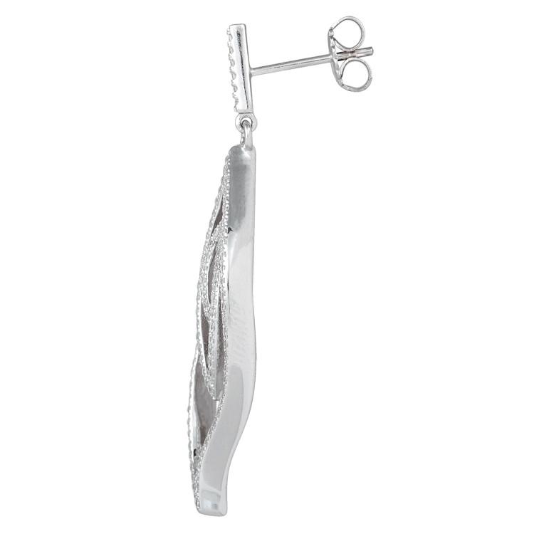 Sterling Silver Abstract Leaf CZ Dangle Earrings