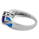 Sterling Silver Amethyst Center Round Stone Blue Lab Opal Ring