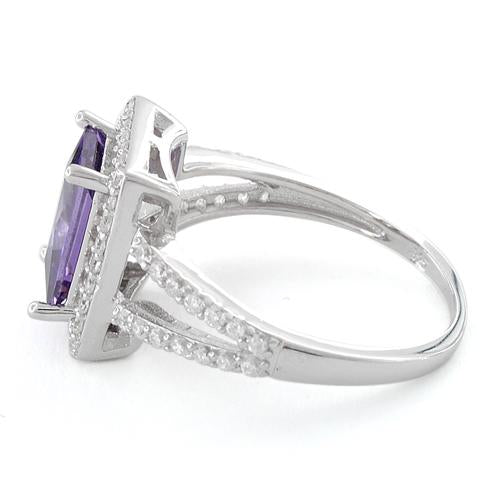 Sterling Silver Amethyst Rectangular Halo CZ Ring