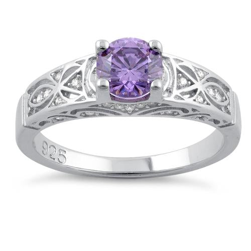 Sterling Silver Amethyst Round Cut Engagement Ring