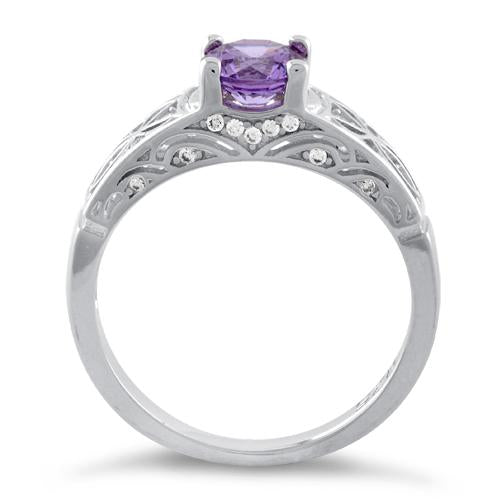 Sterling Silver Amethyst Round Cut Engagement Ring