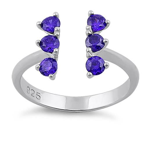 Sterling Silver Amethyst Six Round Stones Adjustable CZ Ring