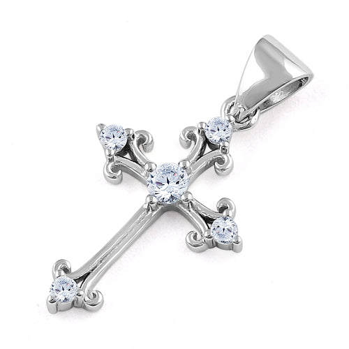 Sterling Silver Antique Cross CZ Pendant
