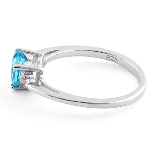 Sterling Silver Aqua Heart CZ Ring