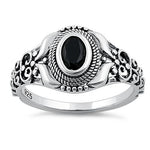 Sterling Silver Austere Oval Black CZ Ring