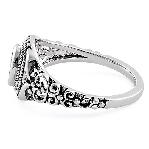 Sterling Silver Austere Oval Black CZ Ring