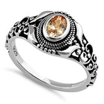 Sterling Silver Austere Oval Cut Champagne CZ Ring