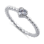 Sterling Silver Beaded Clear Heart CZ Ring