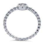 Sterling Silver Beaded Clear Heart CZ Ring