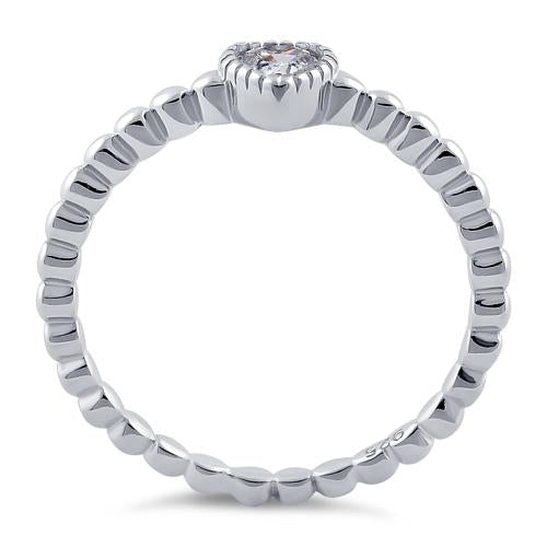 Sterling Silver Beaded Clear Heart CZ Ring