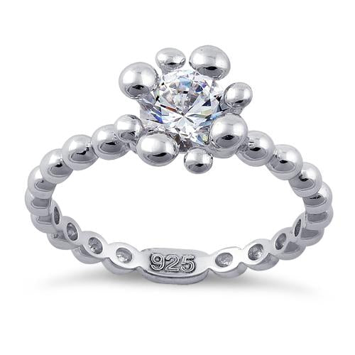 Sterling Silver Beaded Clear Round CZ Ring