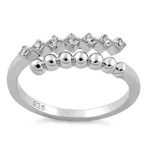 Sterling Silver Beads and CZ Adjustable Size Ring