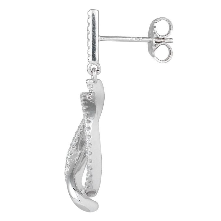 Sterling Silver Big Knot CZ Dangle Earrings