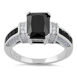 Sterling Silver Black Emerald-Cut CZ Ring