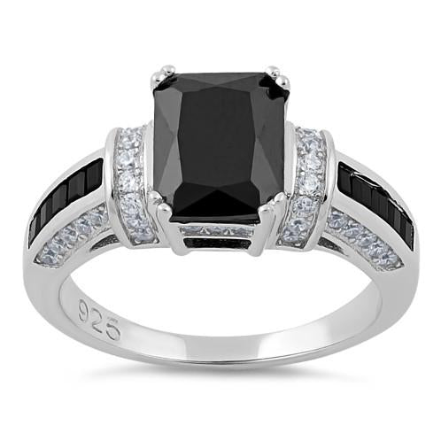 Sterling Silver Black Emerald-Cut CZ Ring