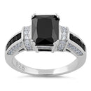 Sterling Silver Black Emerald-Cut CZ Ring