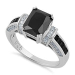 Sterling Silver Black Emerald-Cut CZ Ring