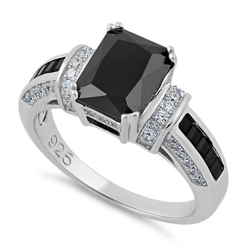 Sterling Silver Black Emerald-Cut CZ Ring