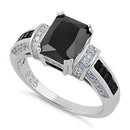 Sterling Silver Black Emerald-Cut CZ Ring