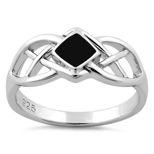 Sterling Silver Synthetic Black Onyx Celtic Ring
