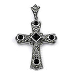 Sterling Silver Black Onyx Cross Marcasite Pendant