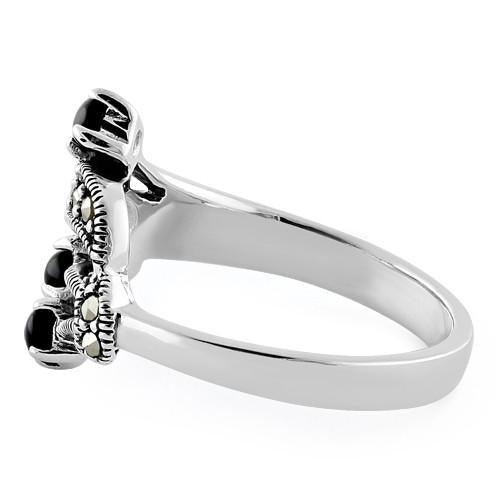 Sterling Silver Black Onyx Marcasite Ring