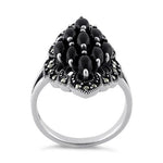 Sterling Silver Black Onyx Marquise Marcasite Ring