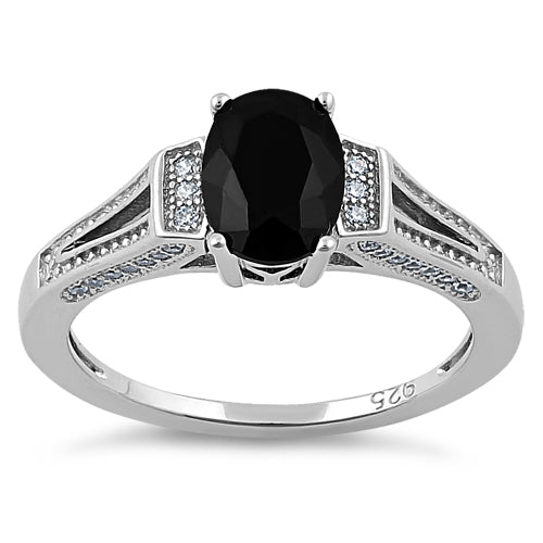 Sterling Silver Black Oval Cut CZ Ring