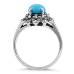 Sterling Silver Simulated Turquoise Flower Marcasite Ring