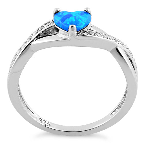 Sterling Silver Blue Lab Opal Heart String CZ Ring