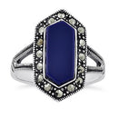 Sterling Silver Blue Lapis Diamond Shaped Marcasite Ring