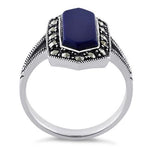 Sterling Silver Blue Lapis Diamond Shaped Marcasite Ring