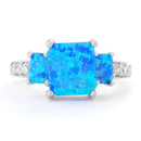 Sterling Silver Blue Lab Opal Square CZ Ring