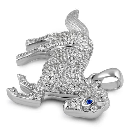 Sterling Silver Blue Sapphire Eyed Horse CZ Pendant