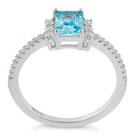 Sterling Silver Blue Topaz Rectangle CZ Ring