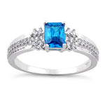 Sterling Silver Blue Topaz Rectangle CZ Ring