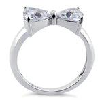 Sterling Silver Hearts Bow CZ Ring