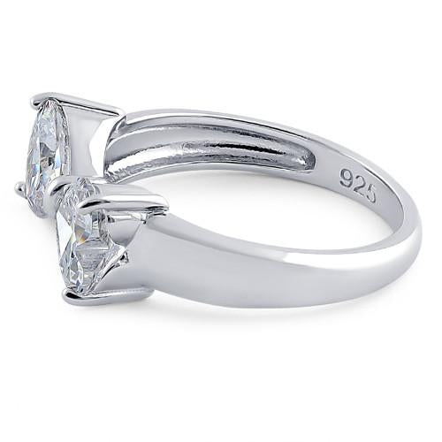 Sterling Silver Hearts Bow CZ Ring