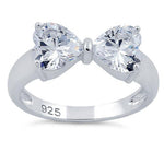 Sterling Silver Hearts Bow CZ Ring