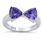 Sterling Silver Bow Trillion Cut Amethyst CZ Ring