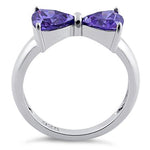 Sterling Silver Bow Trillion Cut Amethyst CZ Ring