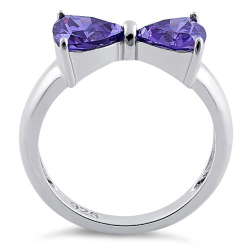 Sterling Silver Bow Trillion Cut Amethyst CZ Ring