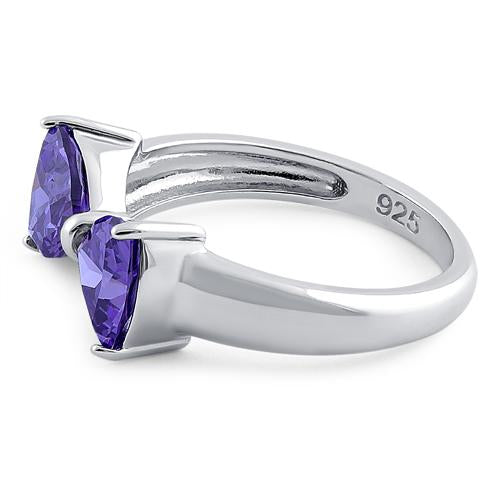 Sterling Silver Bow Trillion Cut Amethyst CZ Ring
